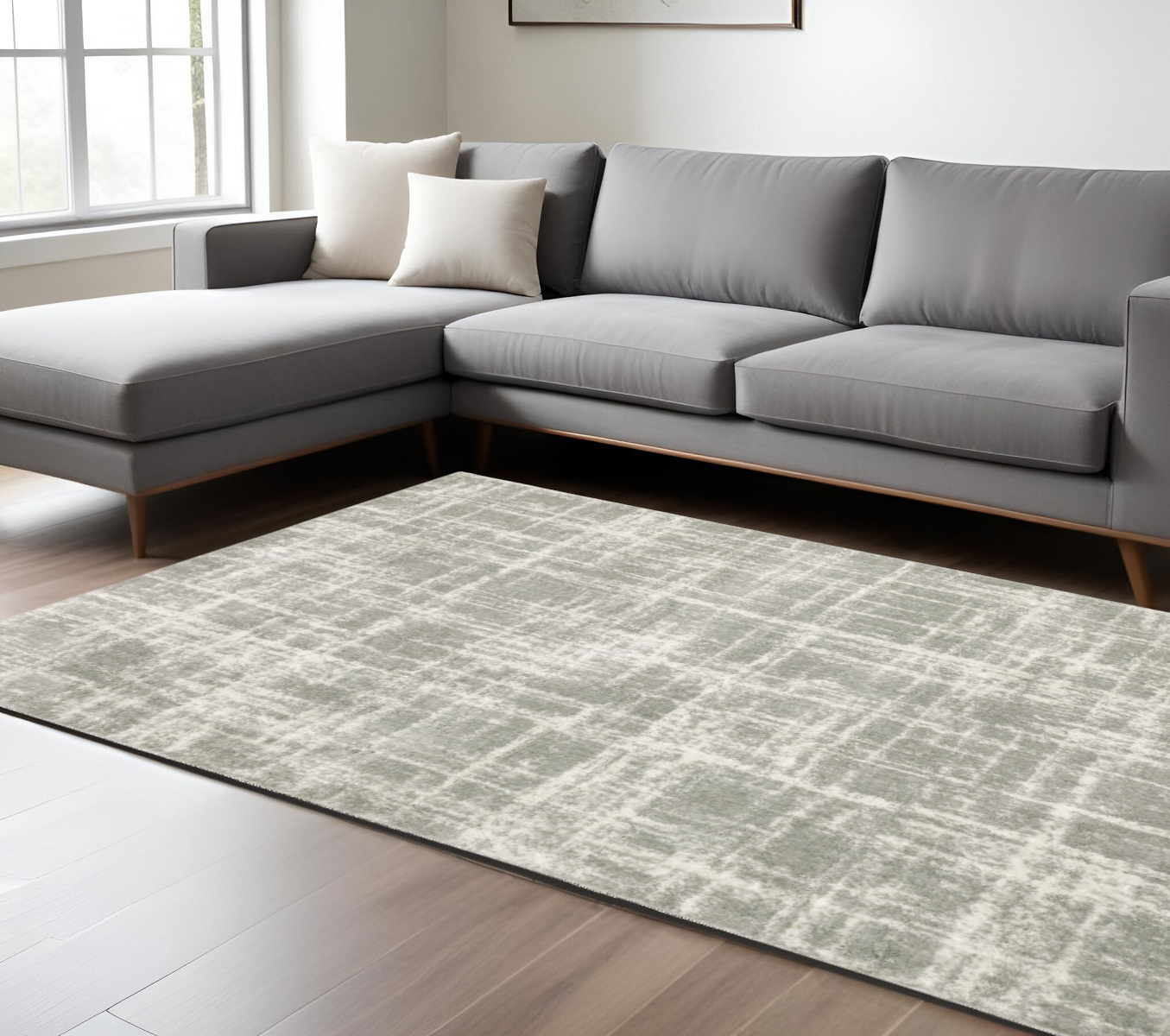 8" X 11" Gray and Ivory Abstract Shag Power Loom Area Rug
