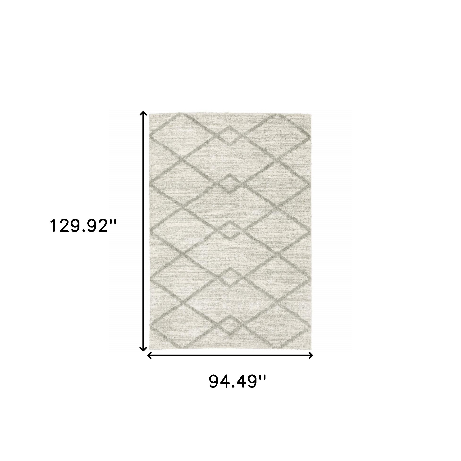 8" X 11" Gray and Ivory Geometric Shag Power Loom Area Rug