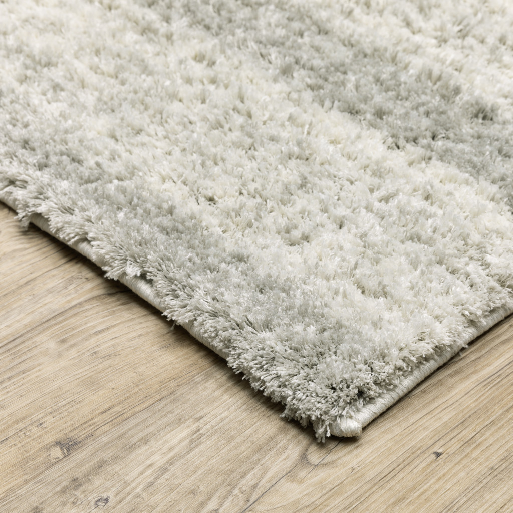 10" X 13" Ivory And Grey Geometric Shag Power Loom Stain Resistant Area Rug