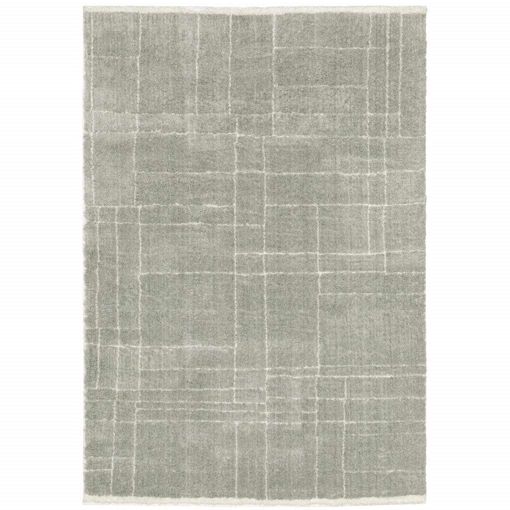 8" X 11" Gray and Ivory Geometric Shag Power Loom Area Rug