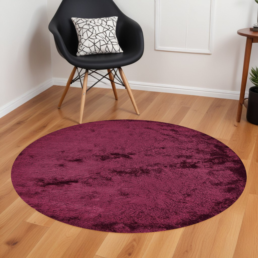 8' Red Purple Shag Hand Tufted Round Rug-510959-1