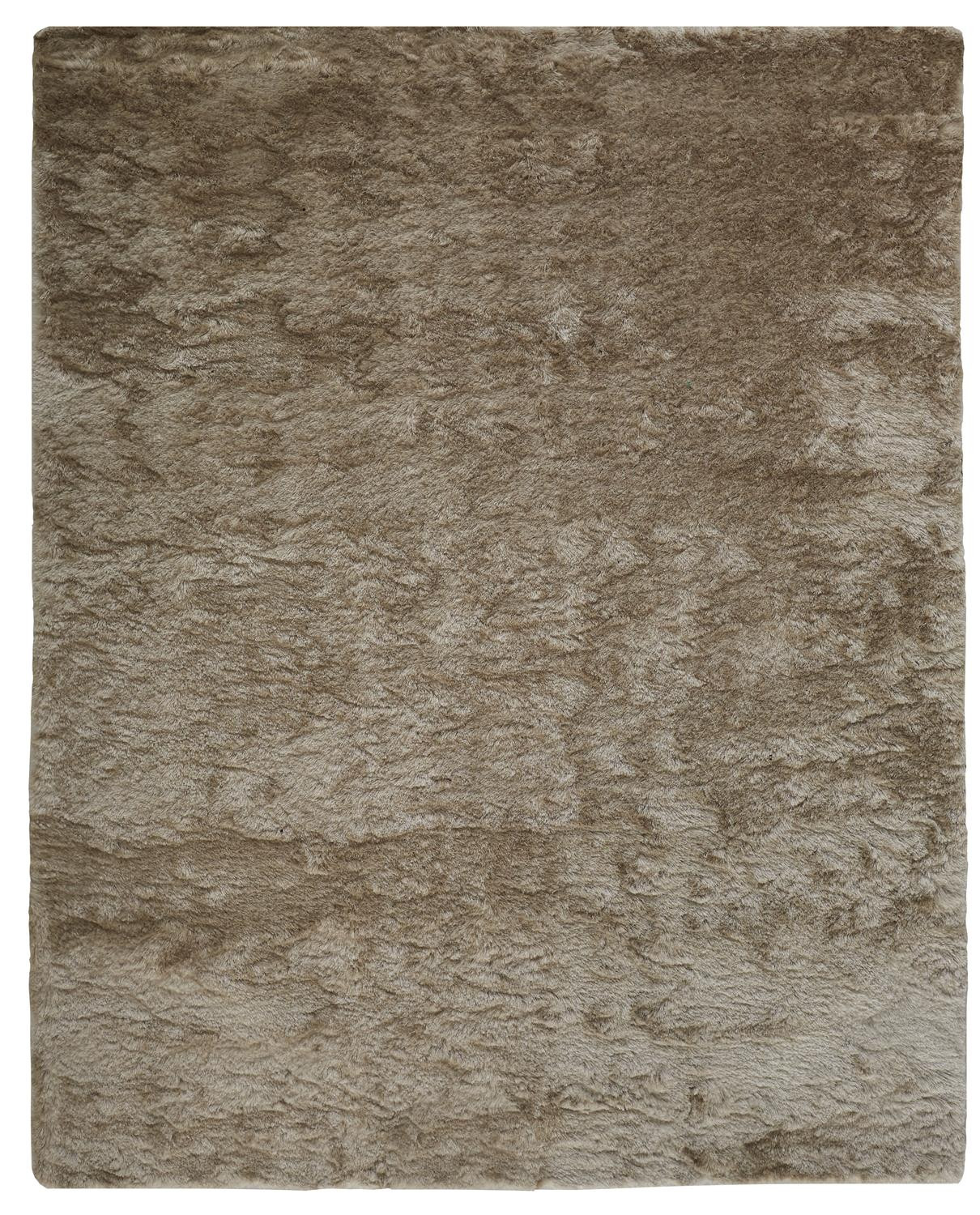 4" X 6" Tan And Taupe Shag Tufted Handmade Area Rug
