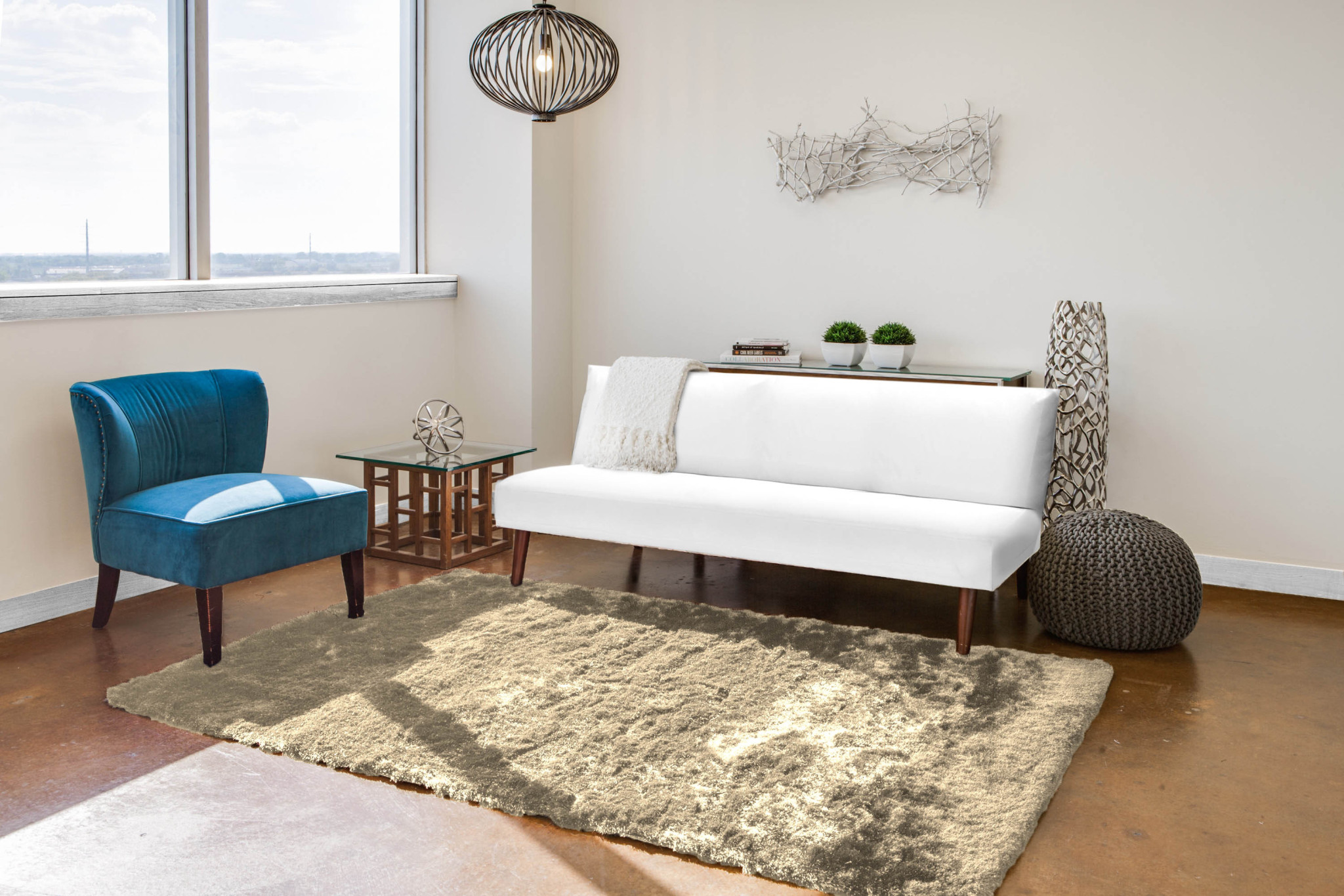 4" X 6" Tan And Taupe Shag Tufted Handmade Area Rug