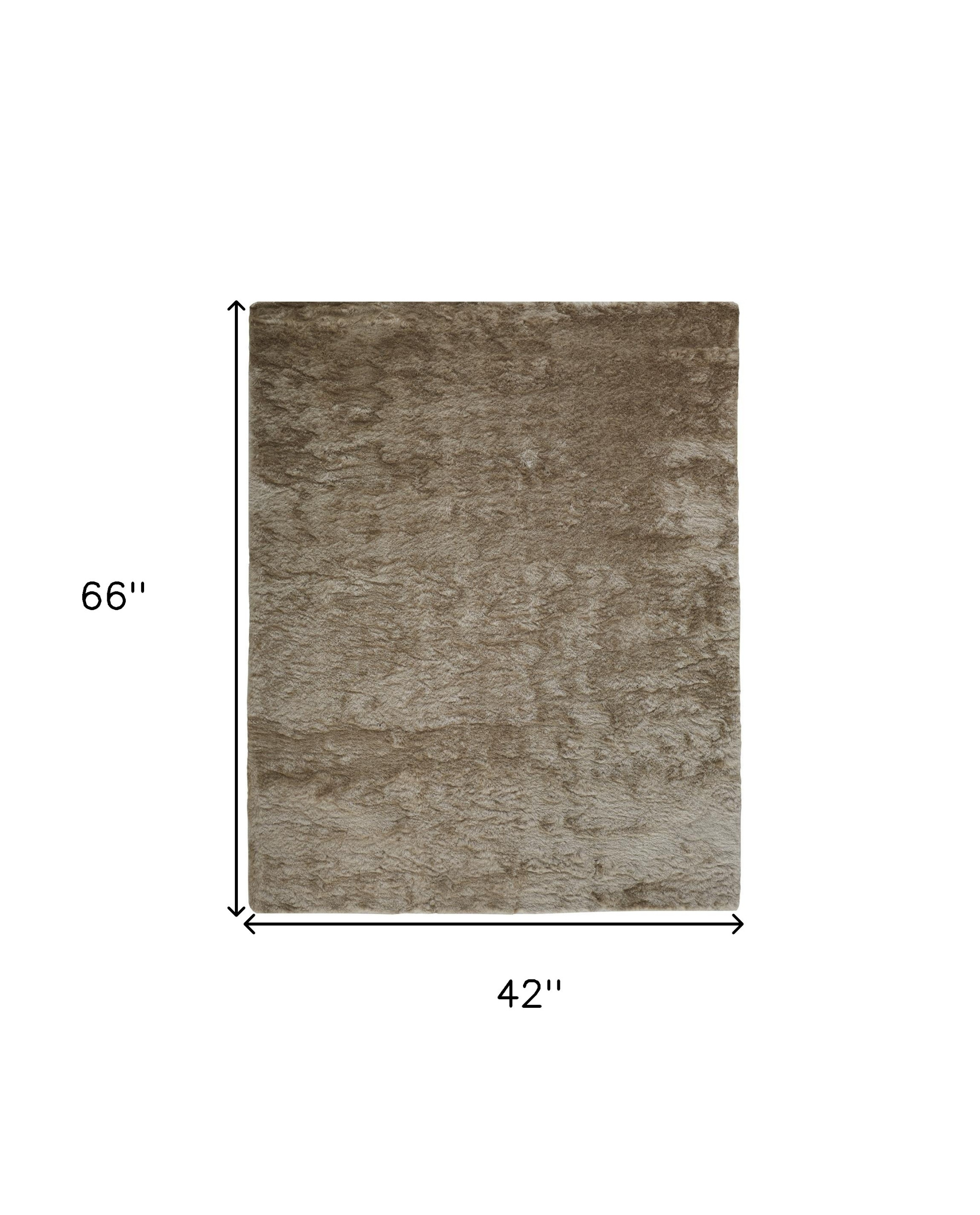 4" X 6" Tan And Taupe Shag Tufted Handmade Area Rug