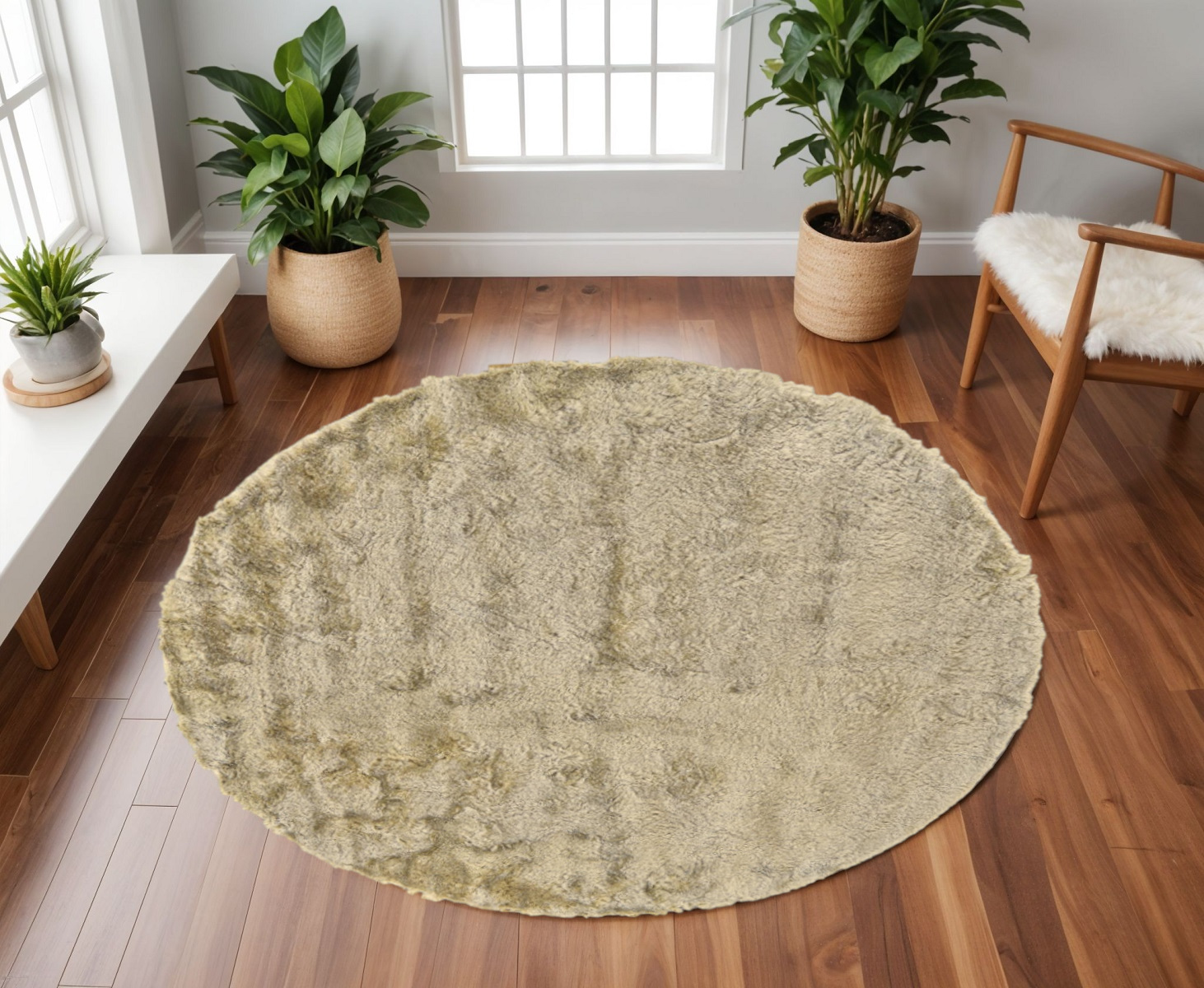 8' Taupe Shag Hand Tufted Round Rug-510966-1
