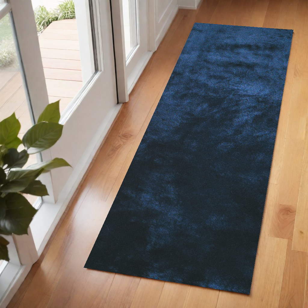 6' Blue And Black Shag Hand Tufted Runner Rug-510972-1