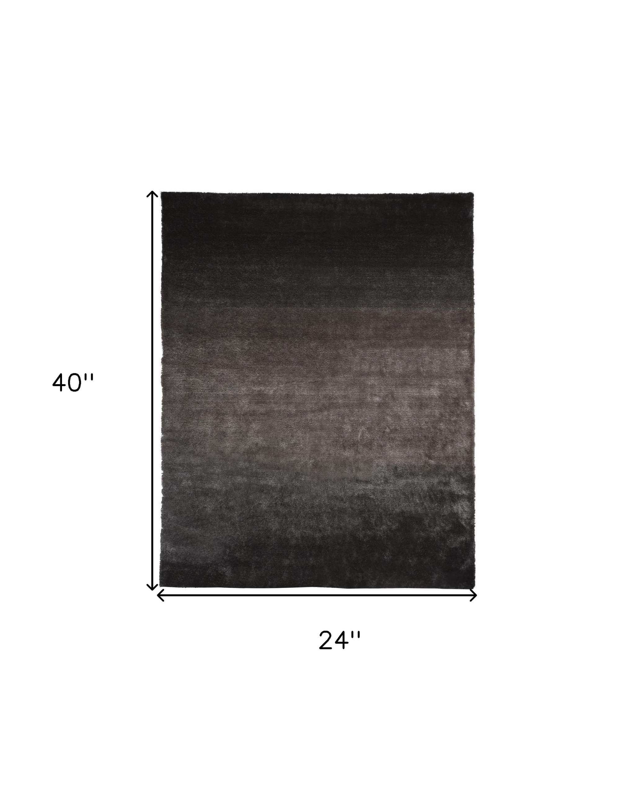 2" X 3" Gray And Black Shag Tufted Handmade Area Rug