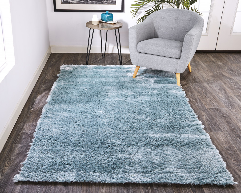 2" X 3" Blue And Silver Shag Tufted Handmade Area Rug