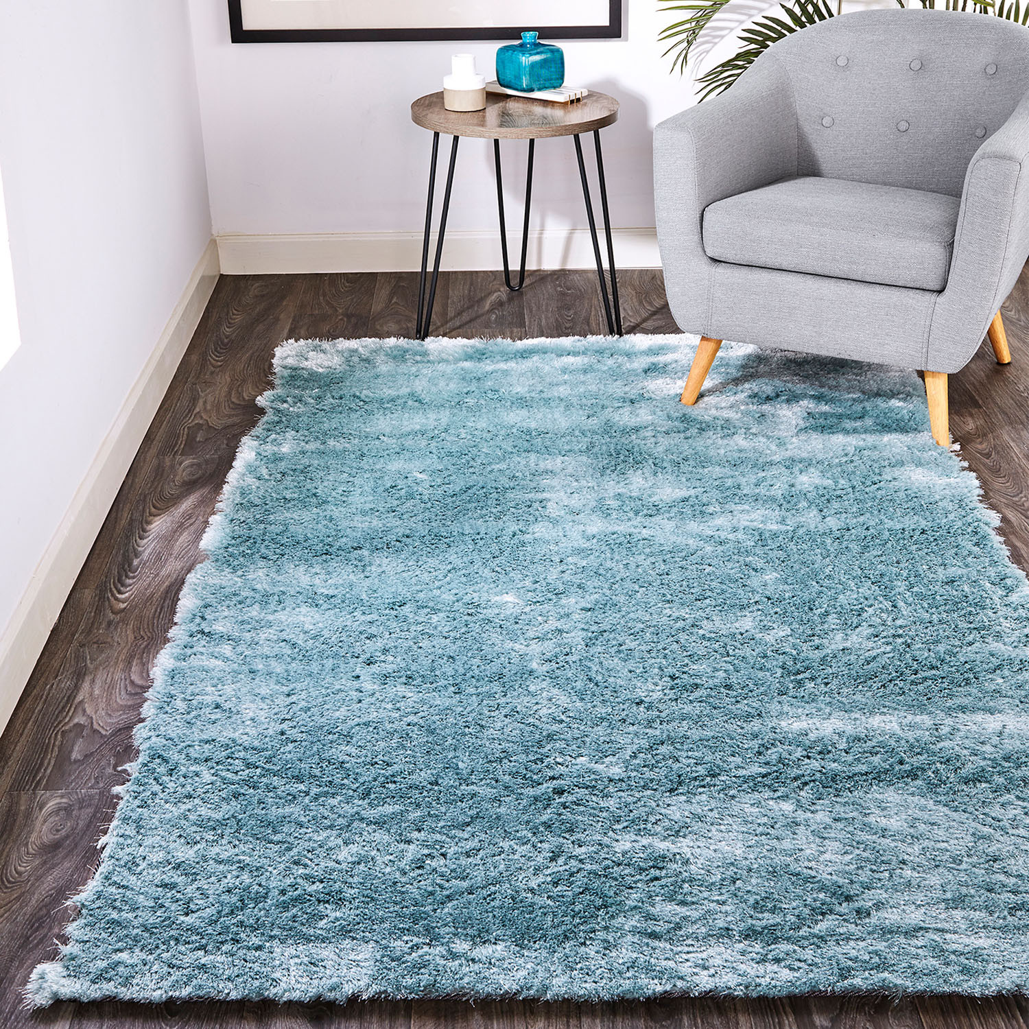 2" X 3" Blue And Silver Shag Tufted Handmade Area Rug