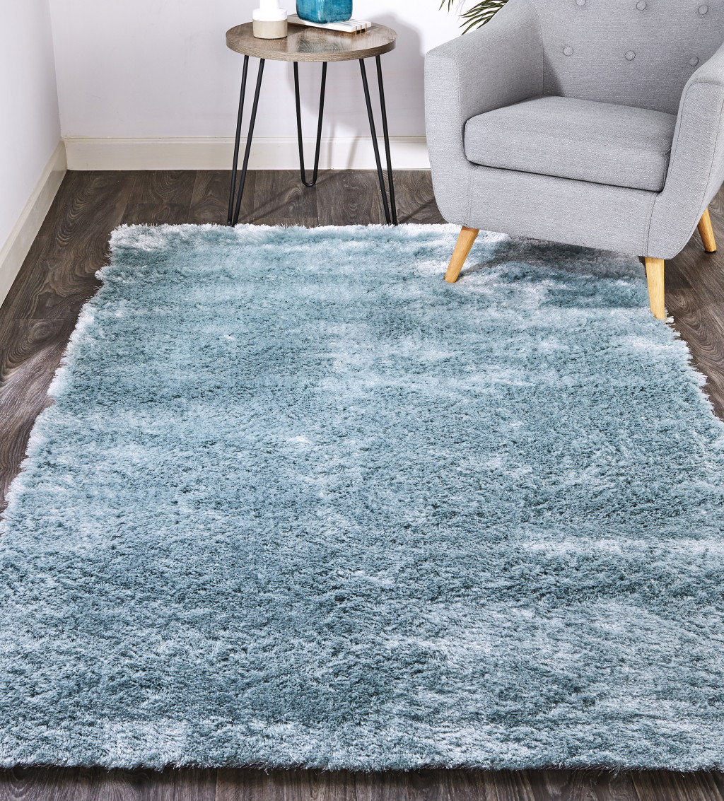 2" X 3" Blue And Silver Shag Tufted Handmade Area Rug