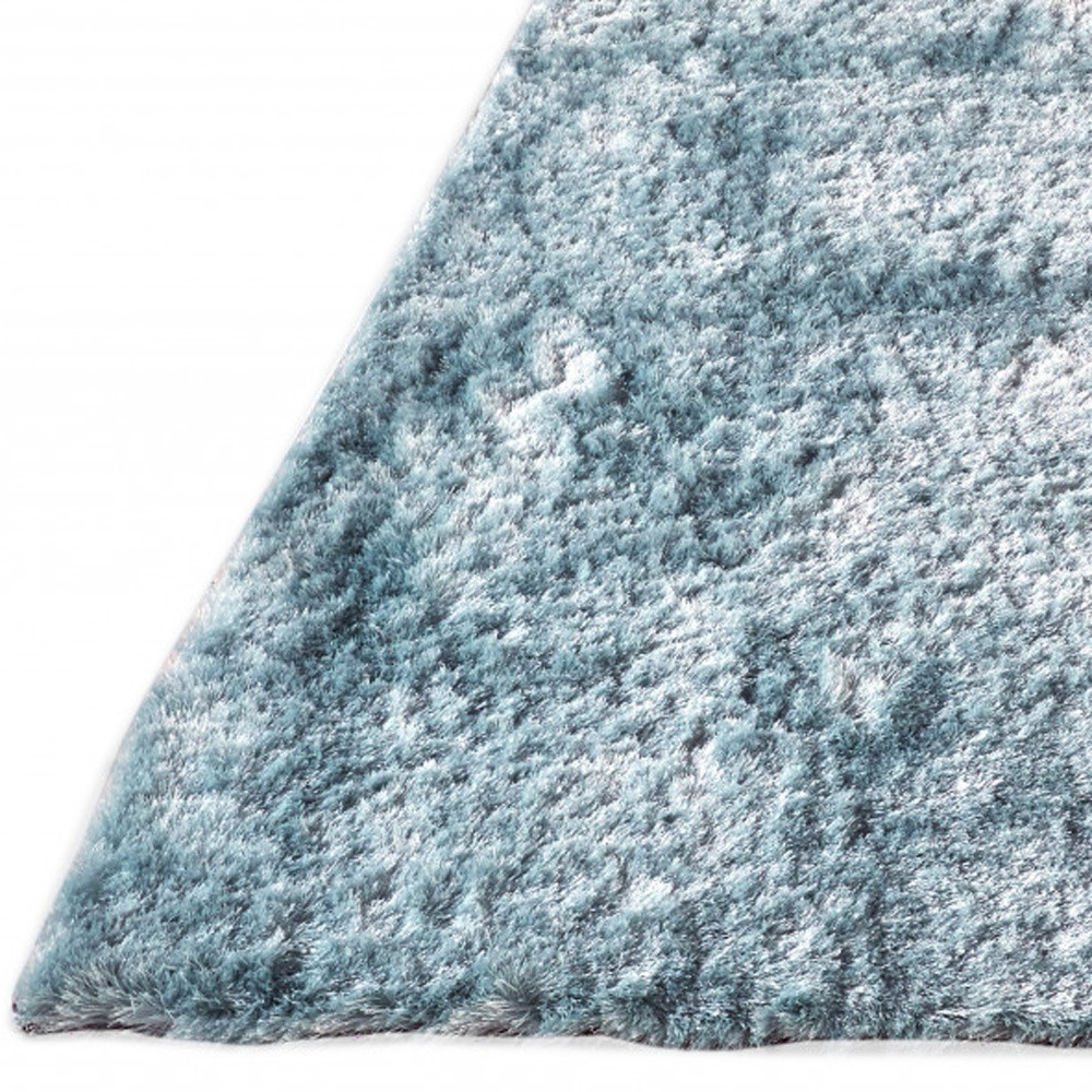 5" X 8" Blue And Silver Shag Tufted Handmade Area Rug