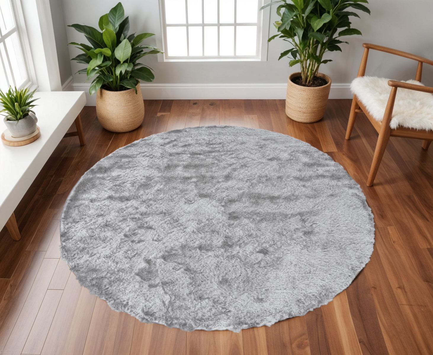 8' Gray Shag Hand Tufted Round Rug-510994-1