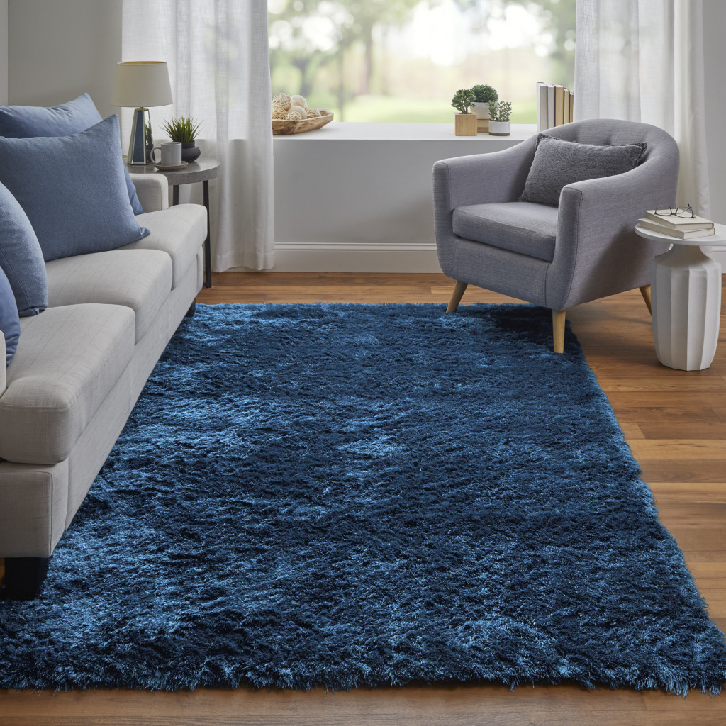 8" X 10" Blue And Green Shag Tufted Handmade Area Rug
