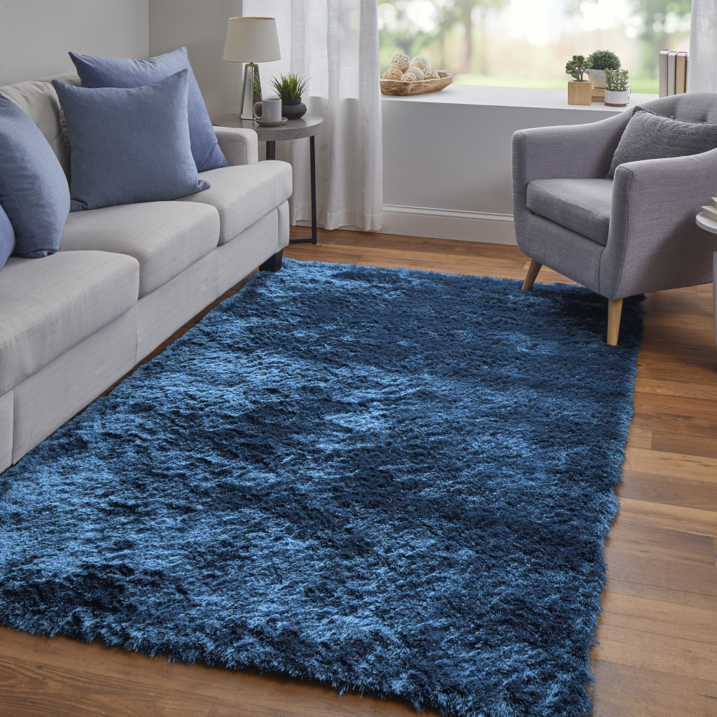 8" X 10" Blue And Green Shag Tufted Handmade Area Rug