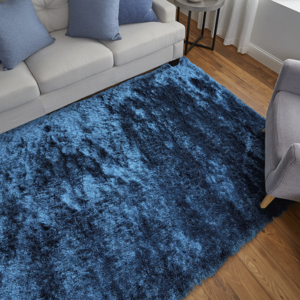 8" X 10" Blue And Green Shag Tufted Handmade Area Rug