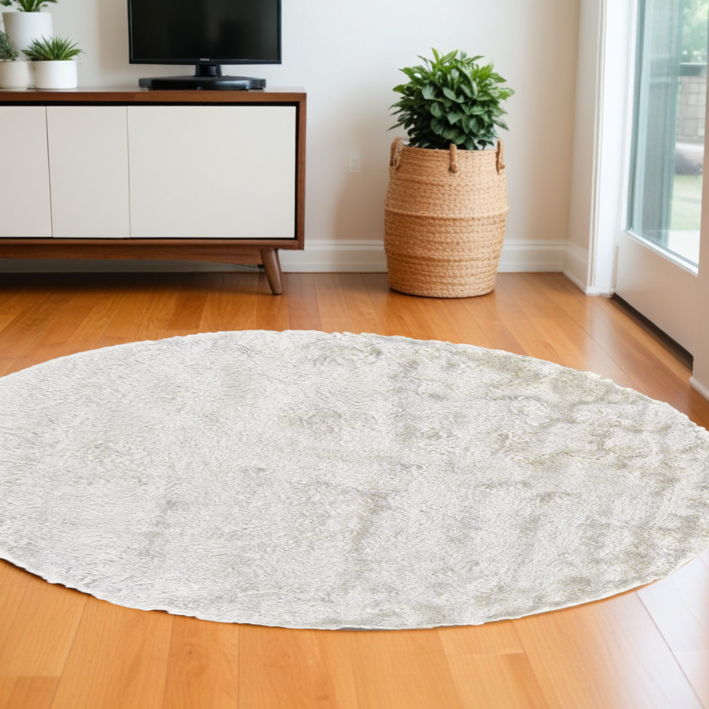 8' White Shag Hand Tufted Round Rug-511015-1