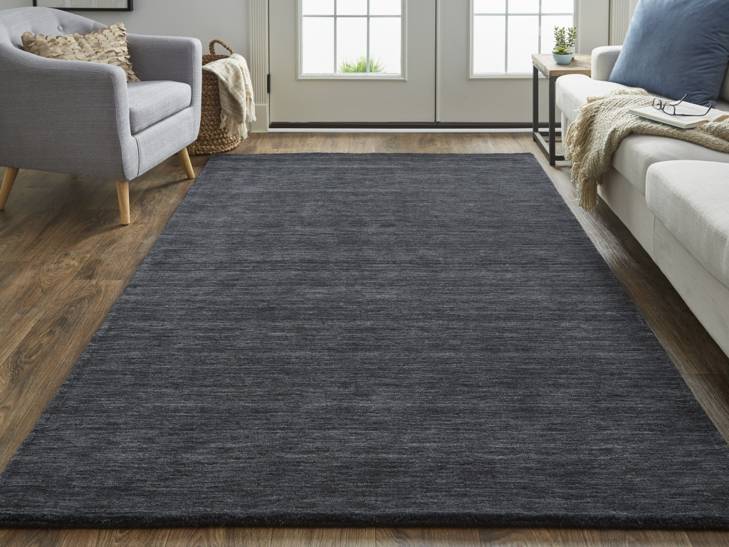 10" X 13" Black Wool Hand Woven Area Rug