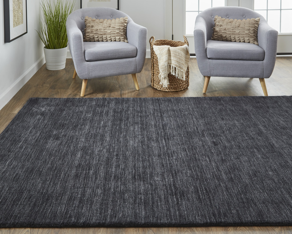 10" X 13" Black Wool Hand Woven Area Rug