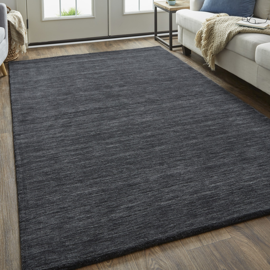 10" X 13" Black Wool Hand Woven Area Rug