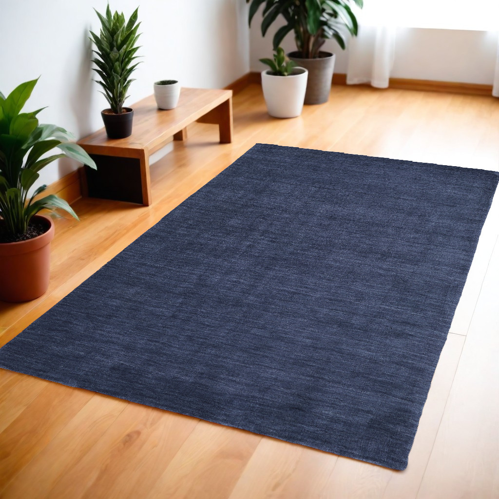 4" X 6" Blue Wool Hand Woven Area Rug