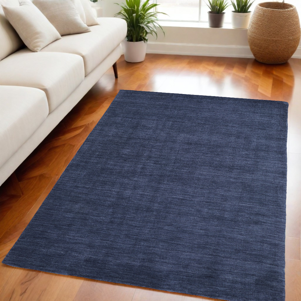 5" X 8" Blue Wool Hand Woven Area Rug