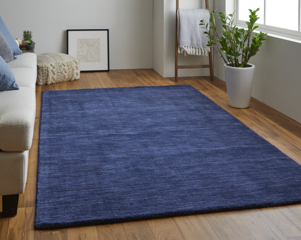 5" X 8" Blue Wool Hand Woven Area Rug