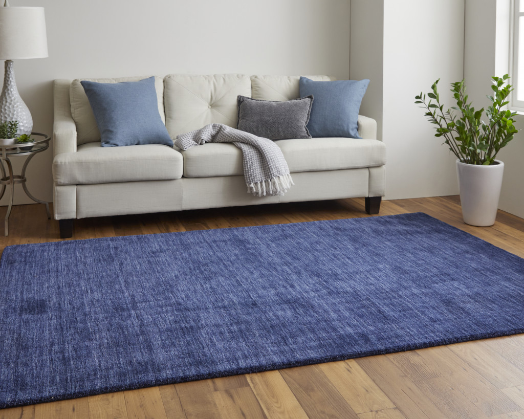 5" X 8" Blue Wool Hand Woven Area Rug