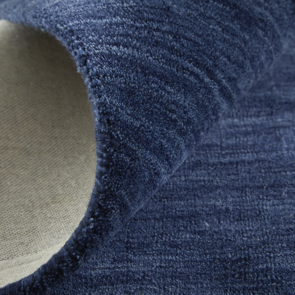 8" Blue Round Wool Hand Woven Area Rug