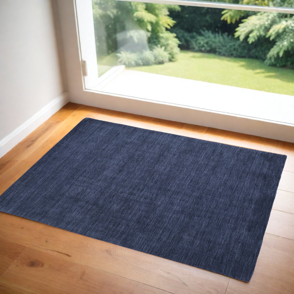 2" X 3" Blue Wool Hand Woven Area Rug