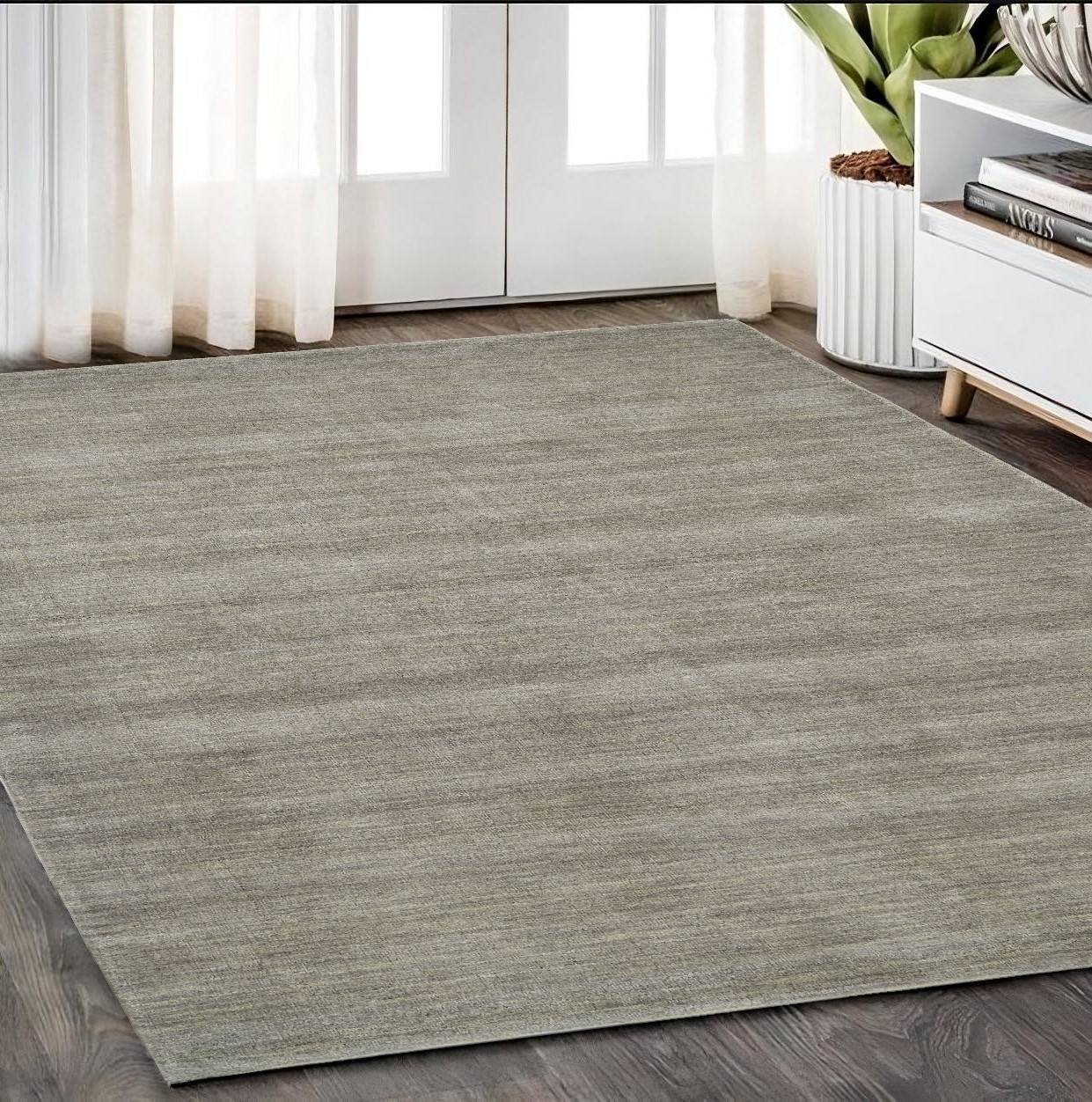 5" X 8" Gray and Ivory Wool Hand Woven Area Rug