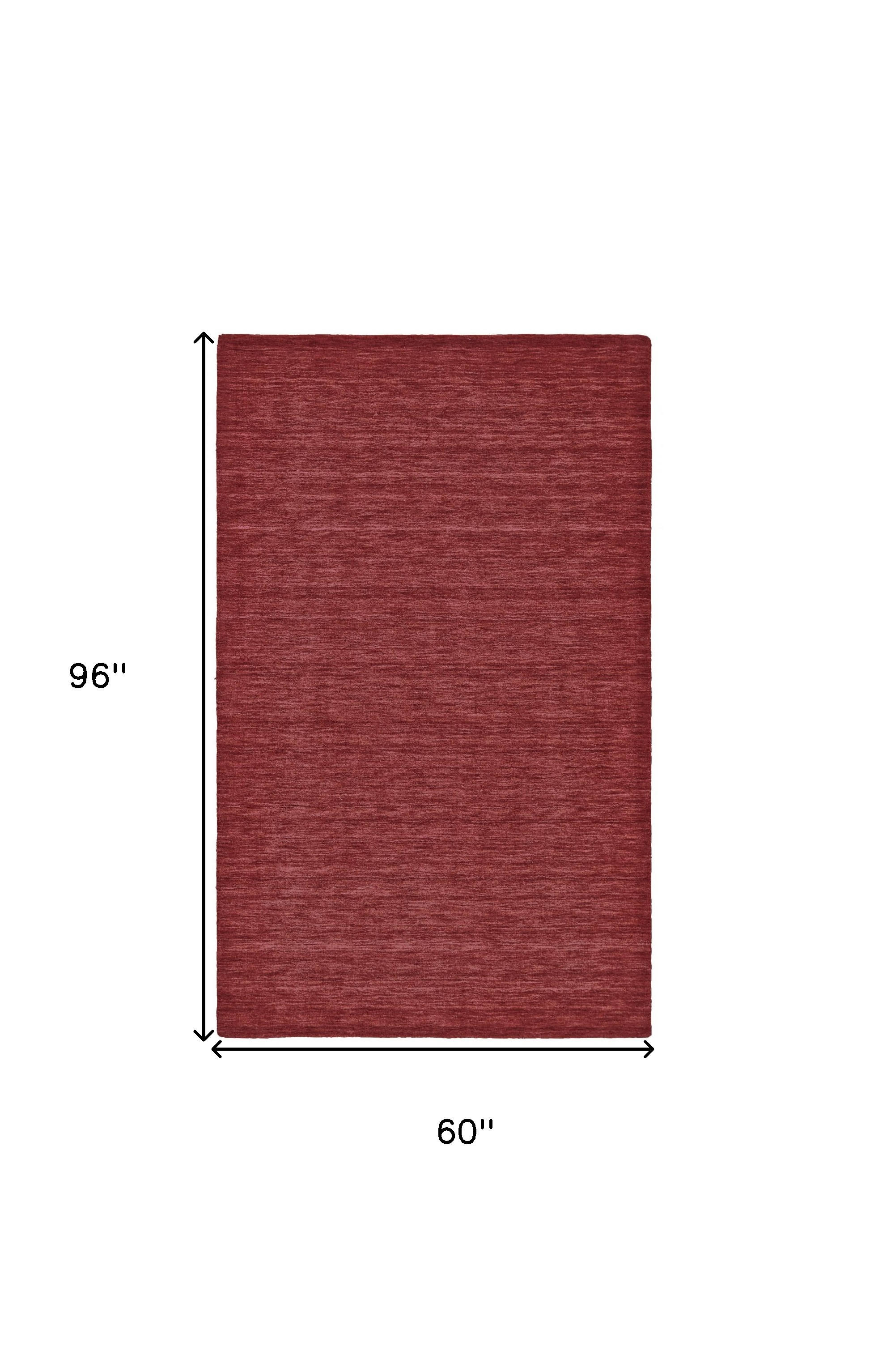 5" X 8" Red Wool Hand Woven Stain Resistant Area Rug
