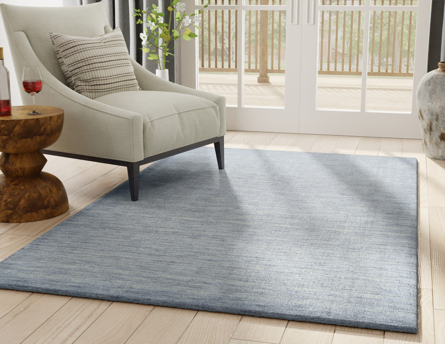 8" Runner Gray and Blue Hand Woven Runner Rug