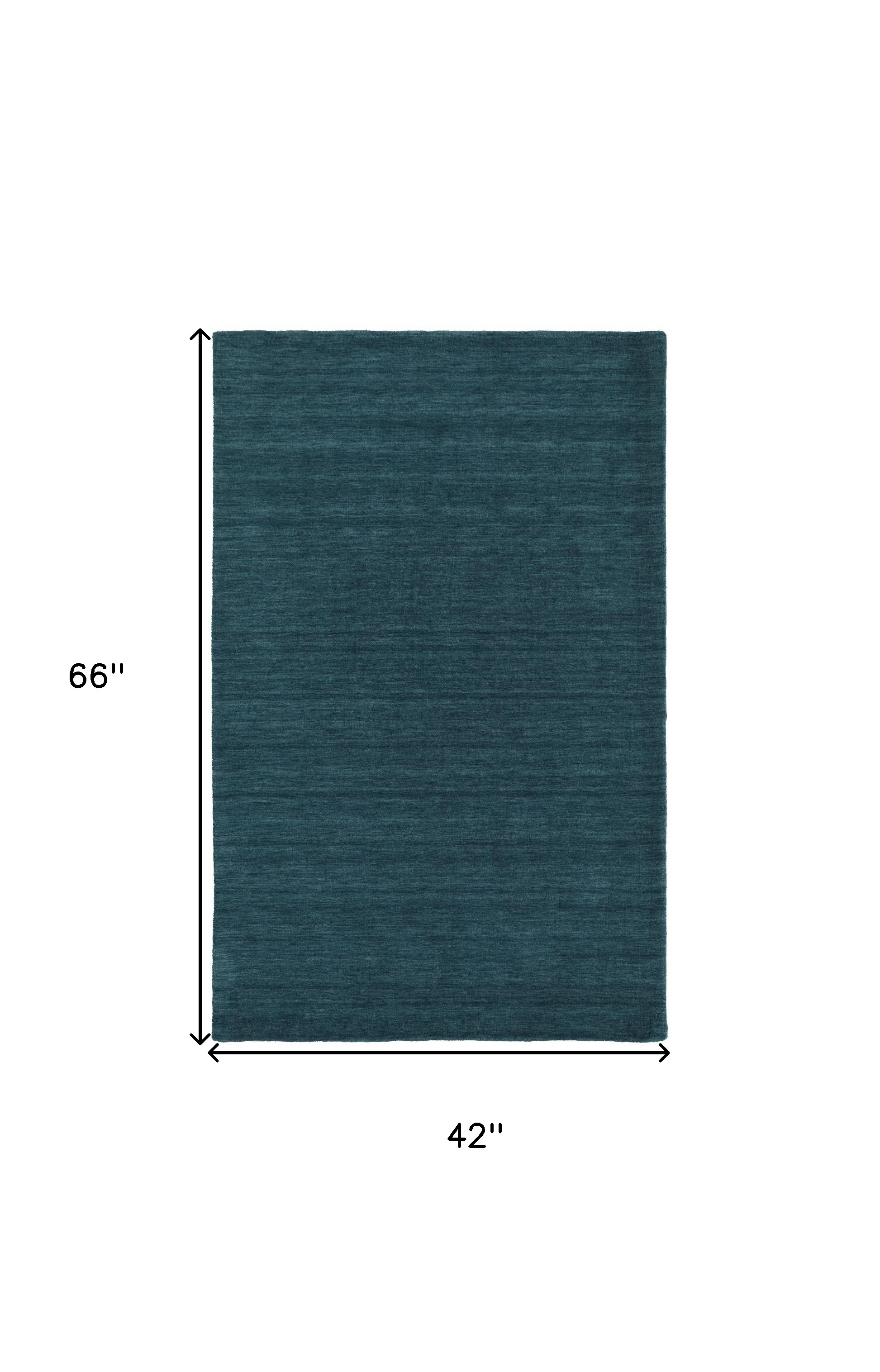 4" X 6" Blue And Green Wool Hand Woven Stain Resistant Area Rug