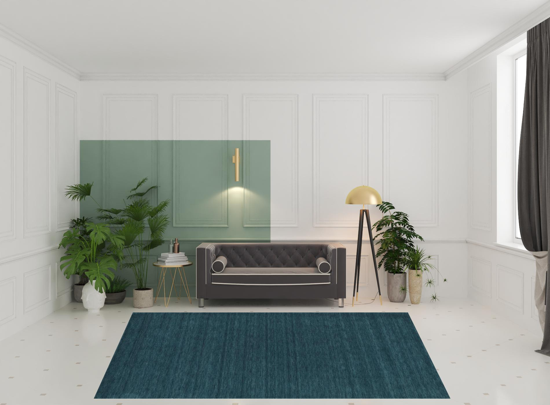 8" X 11" Blue And Green Wool Hand Woven Stain Resistant Area Rug