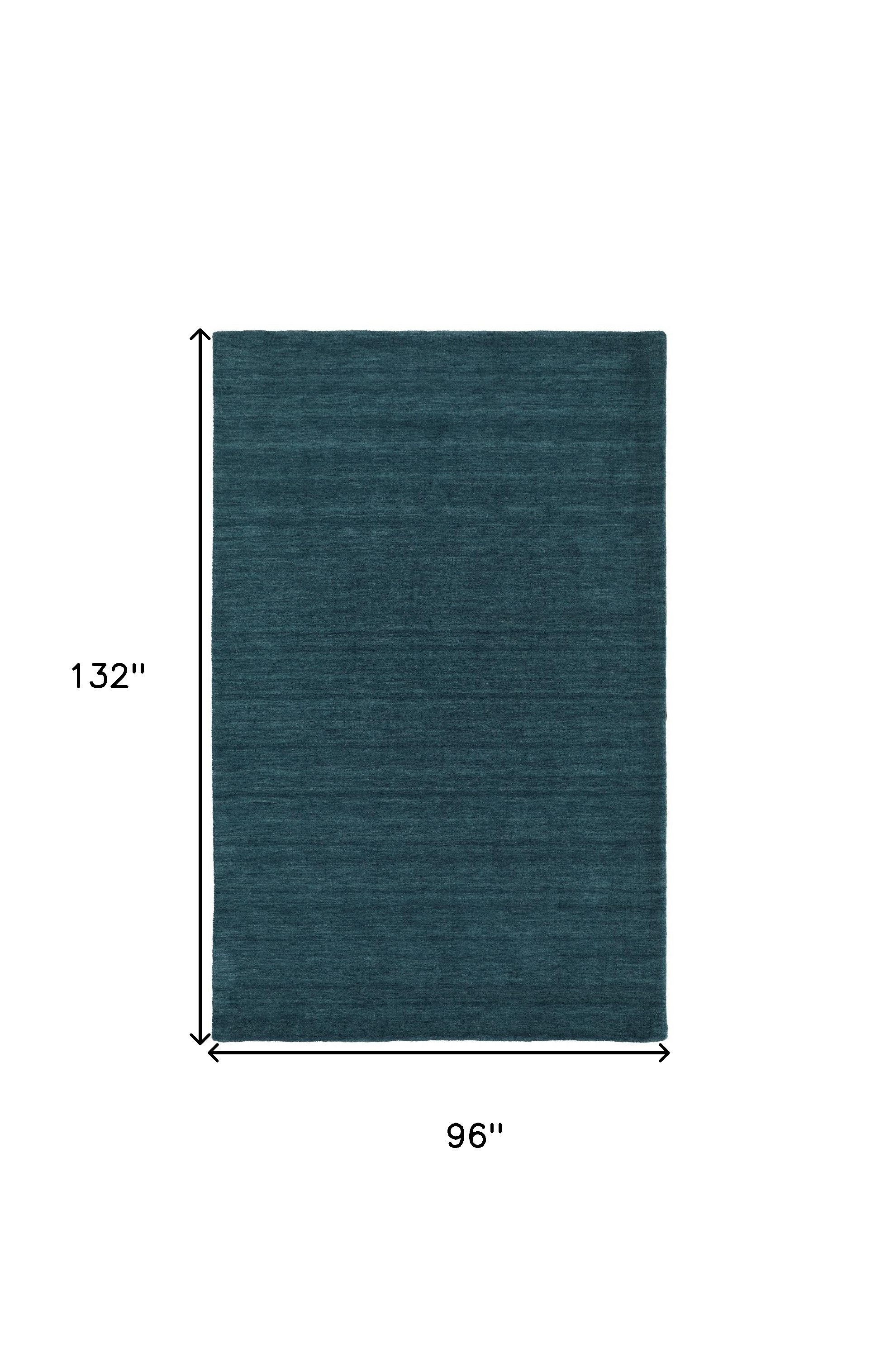 8" X 11" Blue And Green Wool Hand Woven Stain Resistant Area Rug