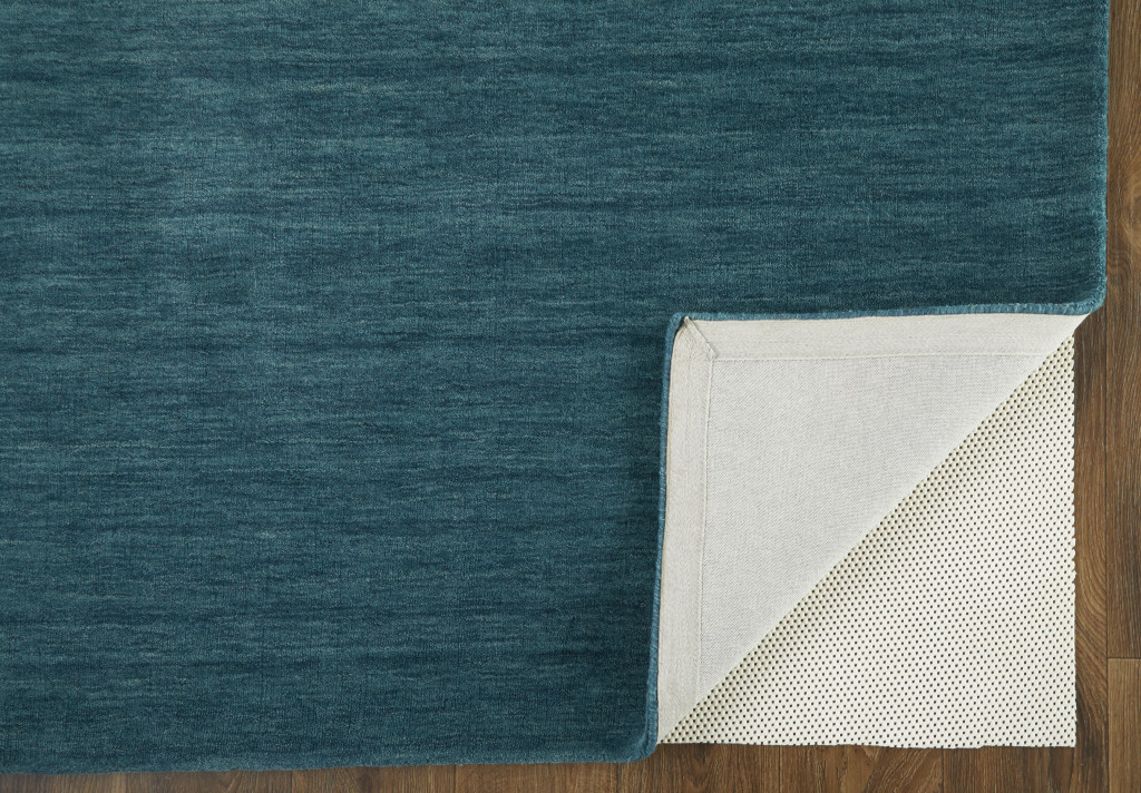 8" X 11" Blue And Green Wool Hand Woven Stain Resistant Area Rug