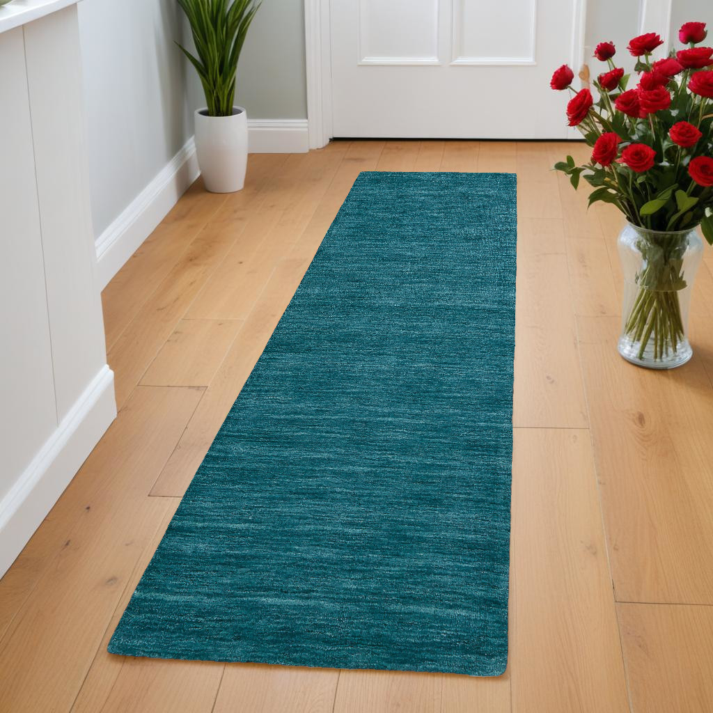 8" Runner Blue and Green Hand Woven Runner Rug