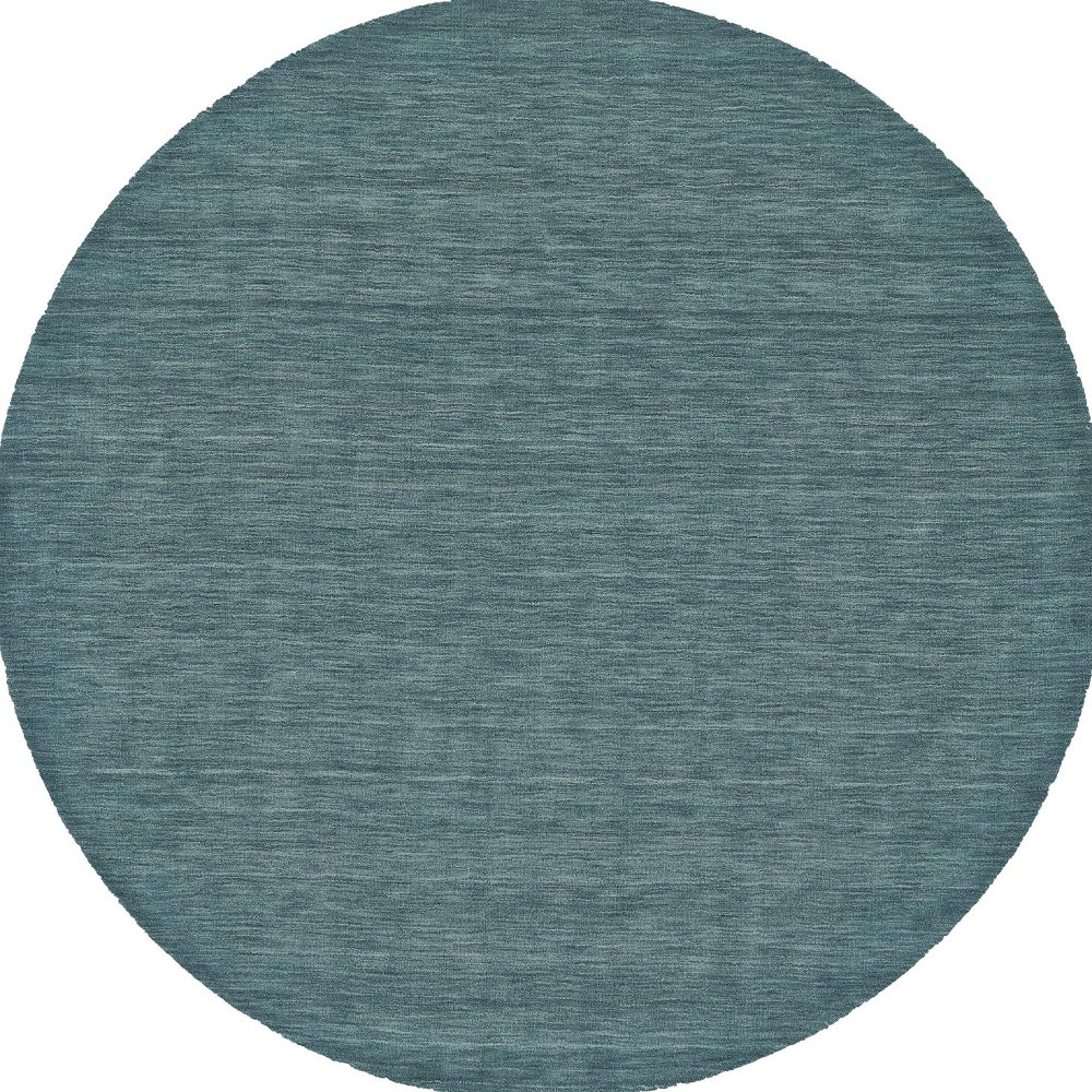 8" Blue Green Round Wool Hand Woven Area Rug