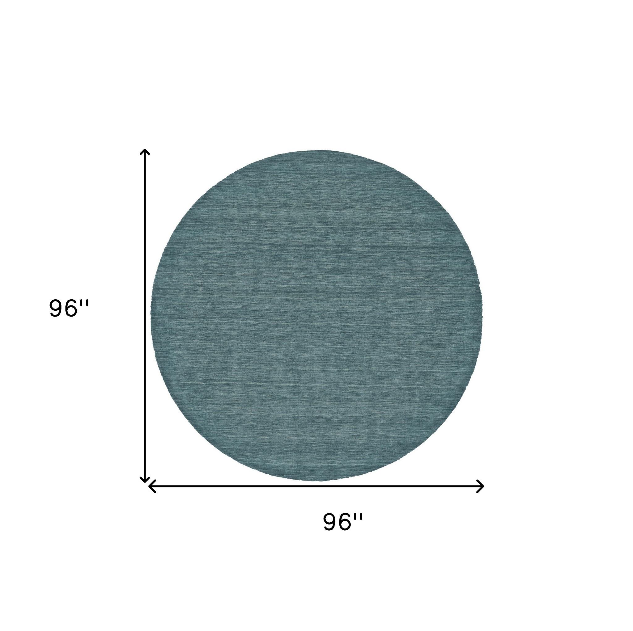 8" Blue Green Round Wool Hand Woven Area Rug