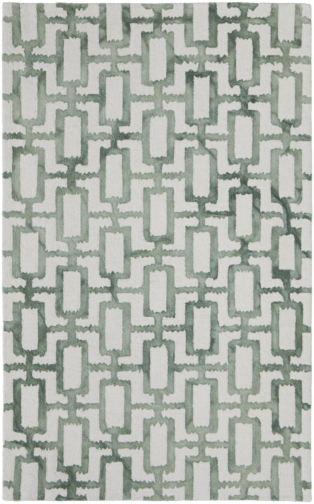 4" X 6" Ivory And Green Wool Geometric Tufted Handmade Area Rug