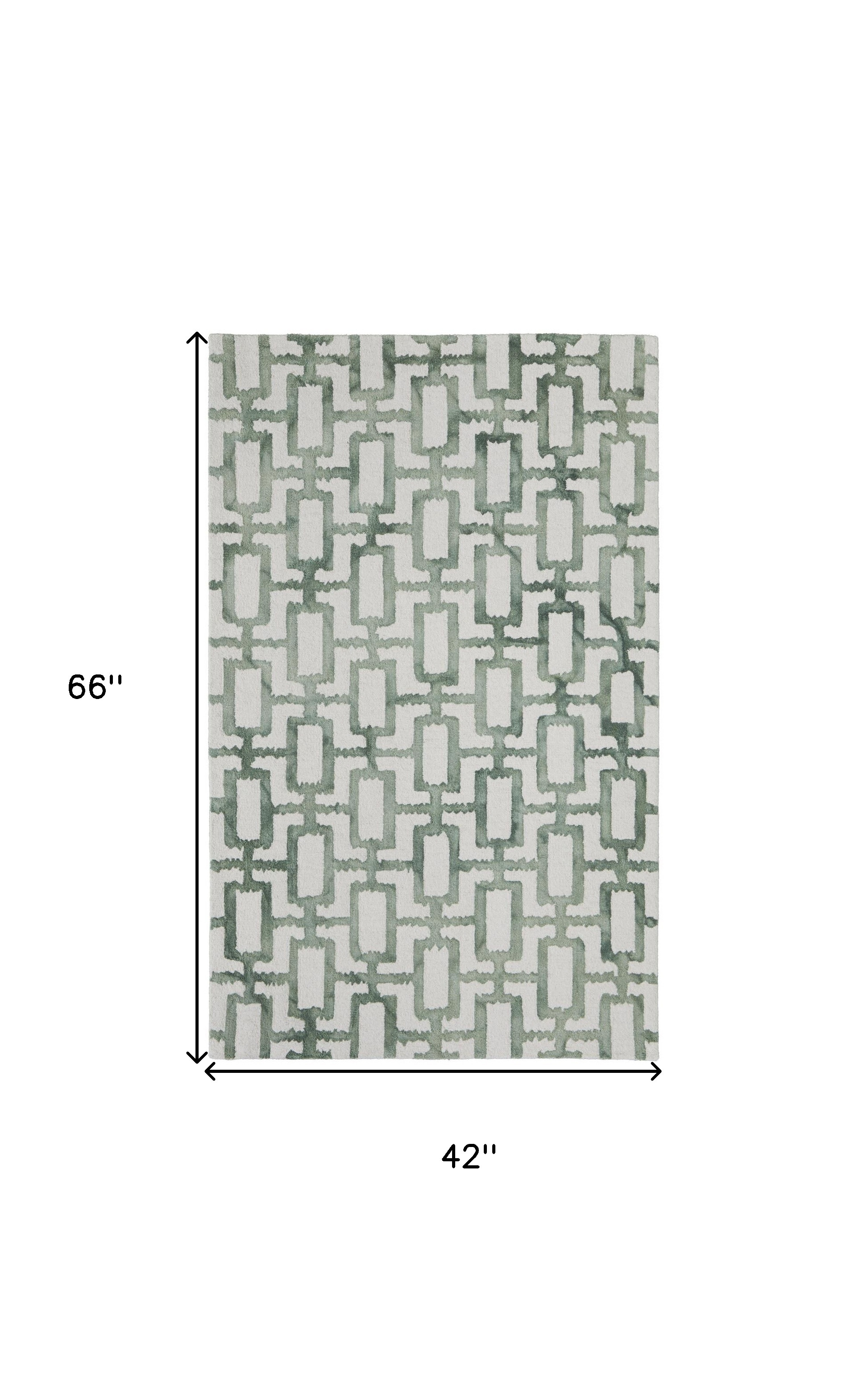 4" X 6" Ivory And Green Wool Geometric Tufted Handmade Area Rug