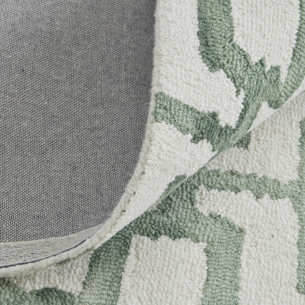 4" X 6" Ivory And Green Wool Geometric Tufted Handmade Area Rug