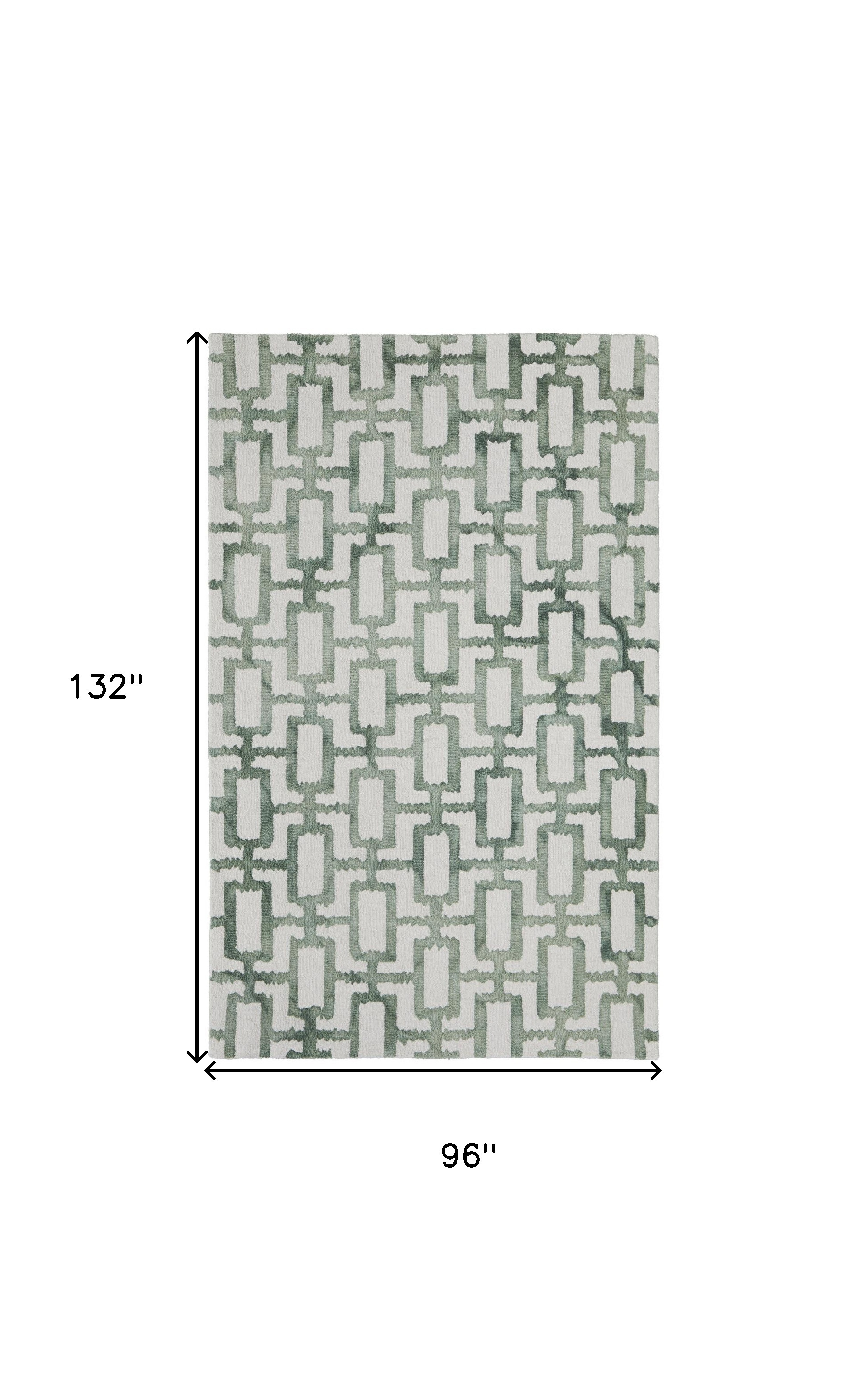 8" X 11" Ivory And Green Wool Geometric Tufted Handmade Area Rug