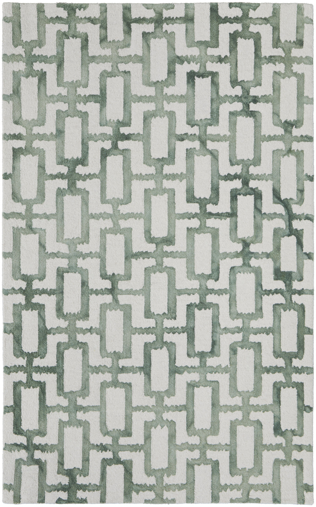 2' X 3' Ivory And Green Wool Geometric Tufted Handmade Area Rug-511103-1