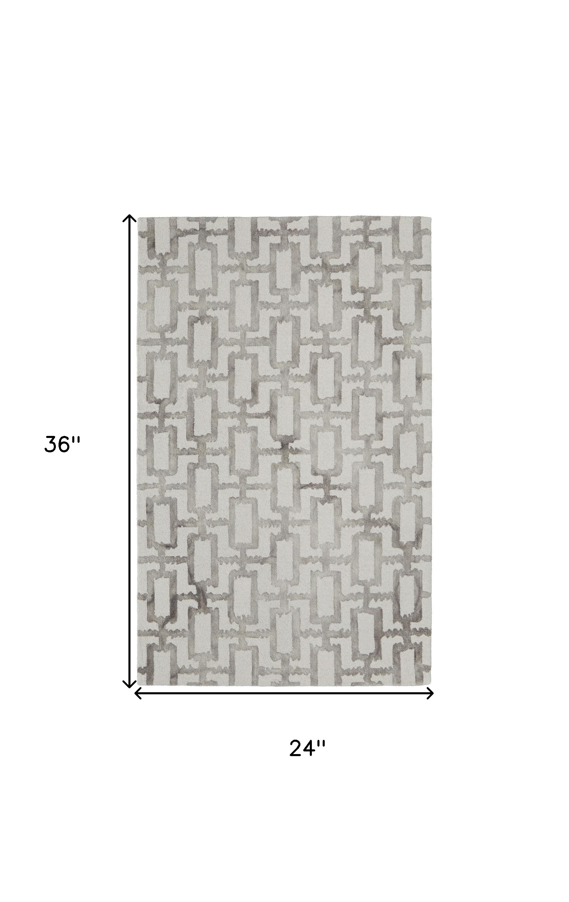 2" X 3" Ivory And Taupe Wool Geometric Tufted Handmade Area Rug