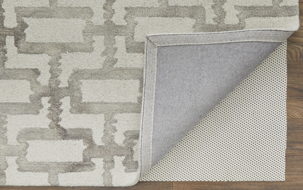 2" X 3" Ivory And Taupe Wool Geometric Tufted Handmade Area Rug