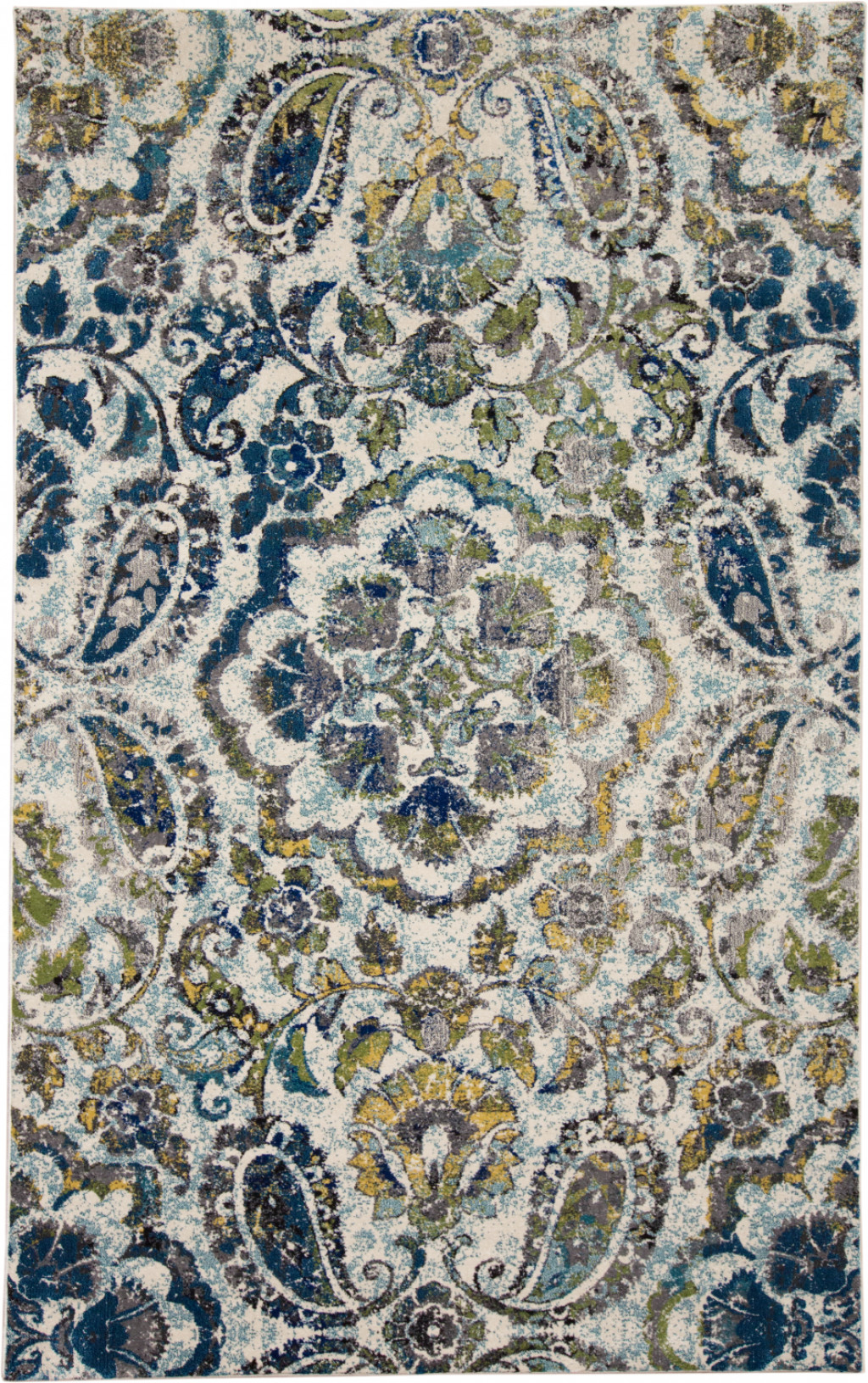 5' X 8' Ivory Blue And Green Floral Stain Resistant Area Rug-511143-1