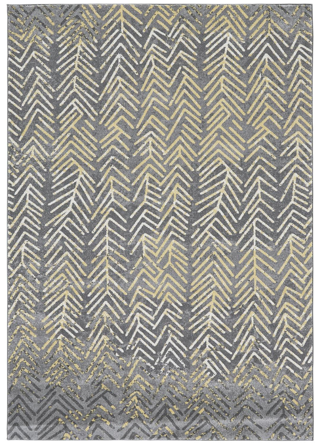 7' X 10' Gray Yellow And White Abstract Stain Resistant Area Rug-511167-1
