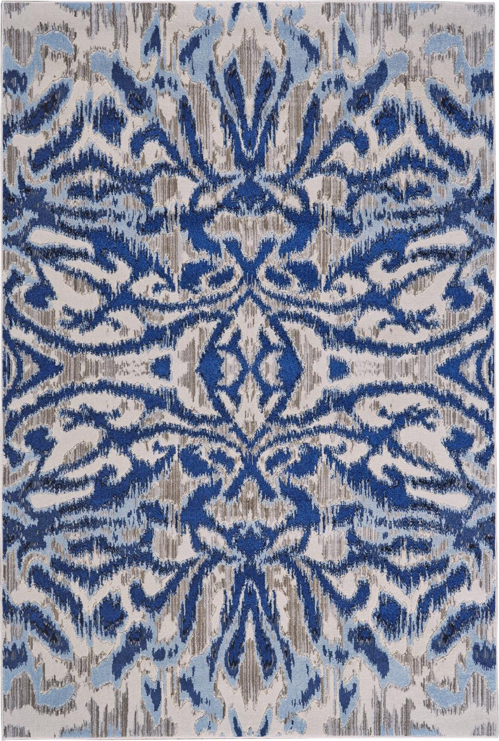 7' X 10' Blue Taupe And Ivory Ikat Distressed Area Rug-511221-1