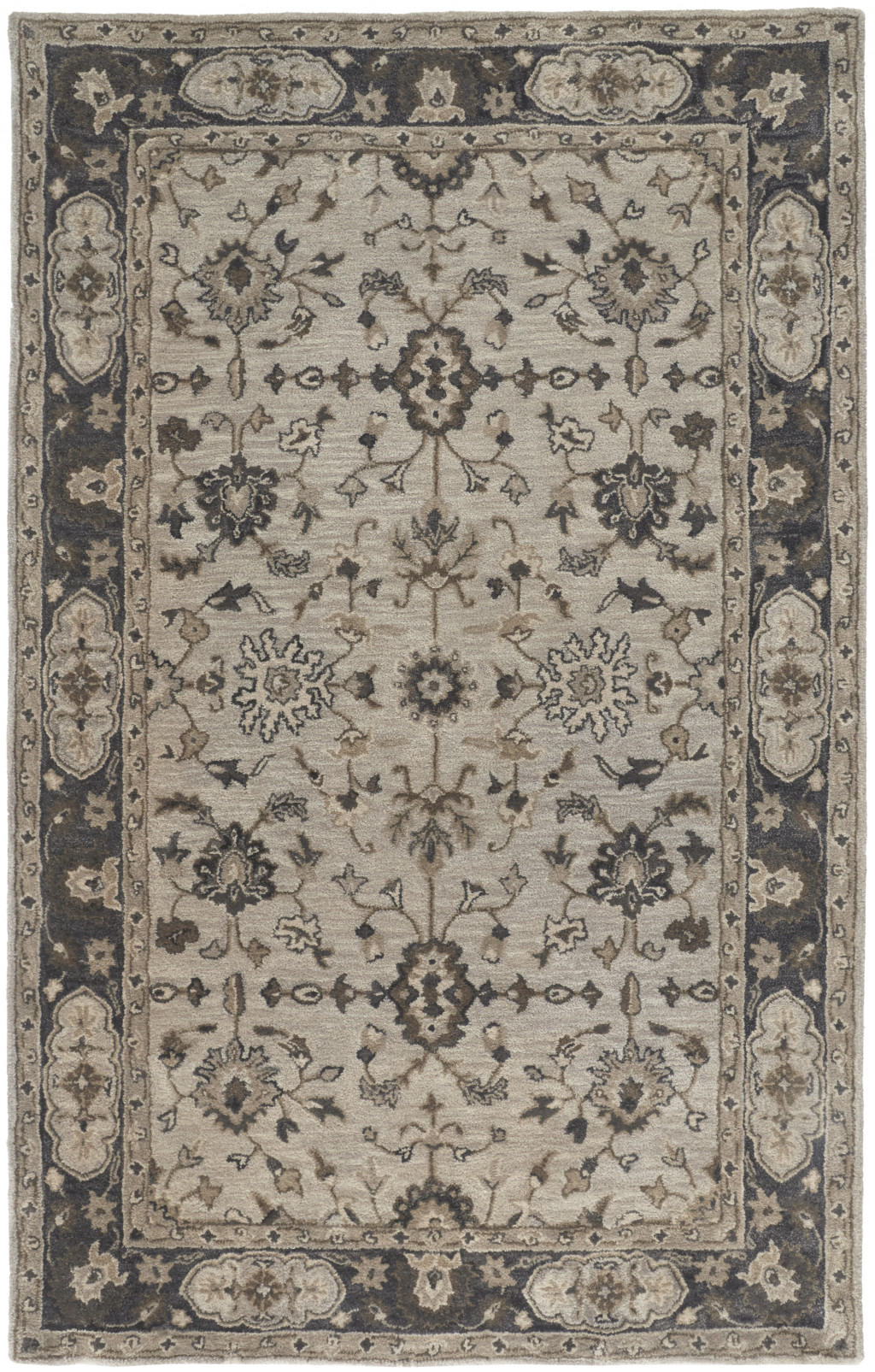 4' X 6' Gray Ivory And Taupe Wool Floral Tufted Handmade Stain Resistant Area Rug-511272-1